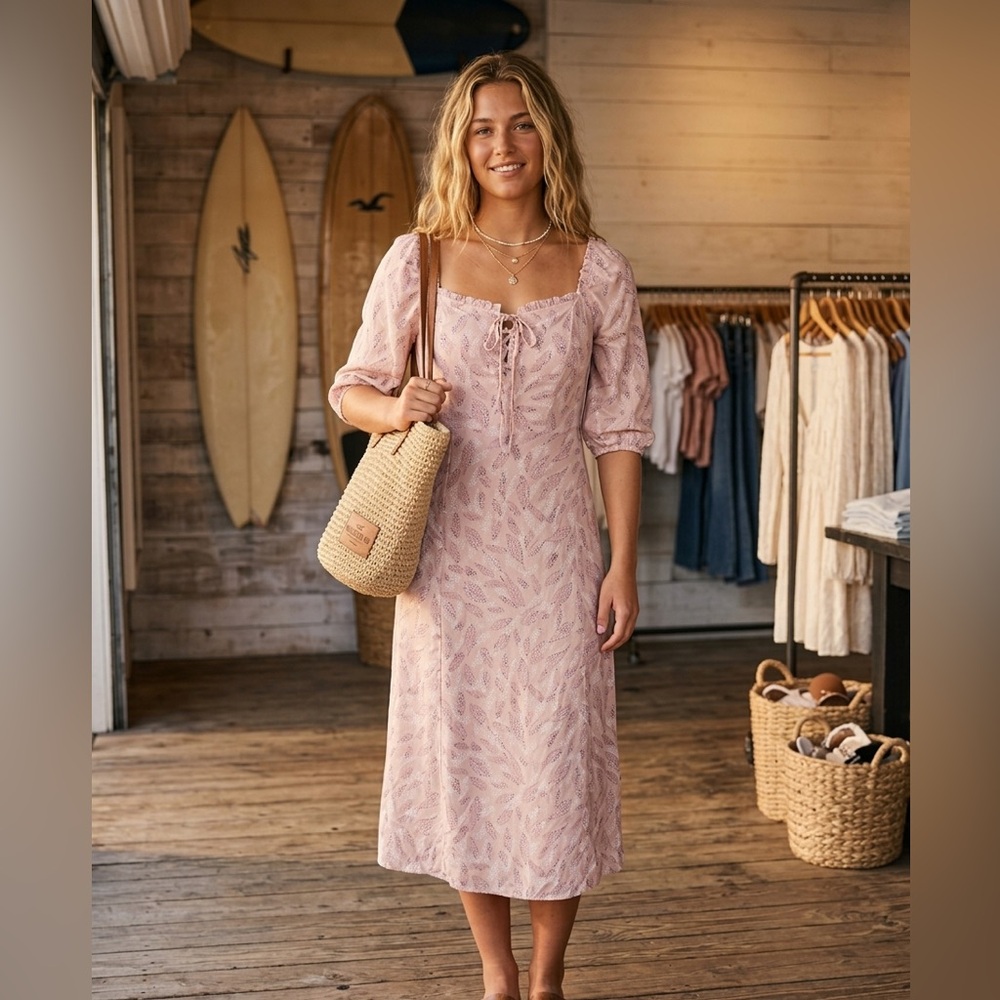 Sincerely Jules Pale Pink Puff Sleeve Midi Dress